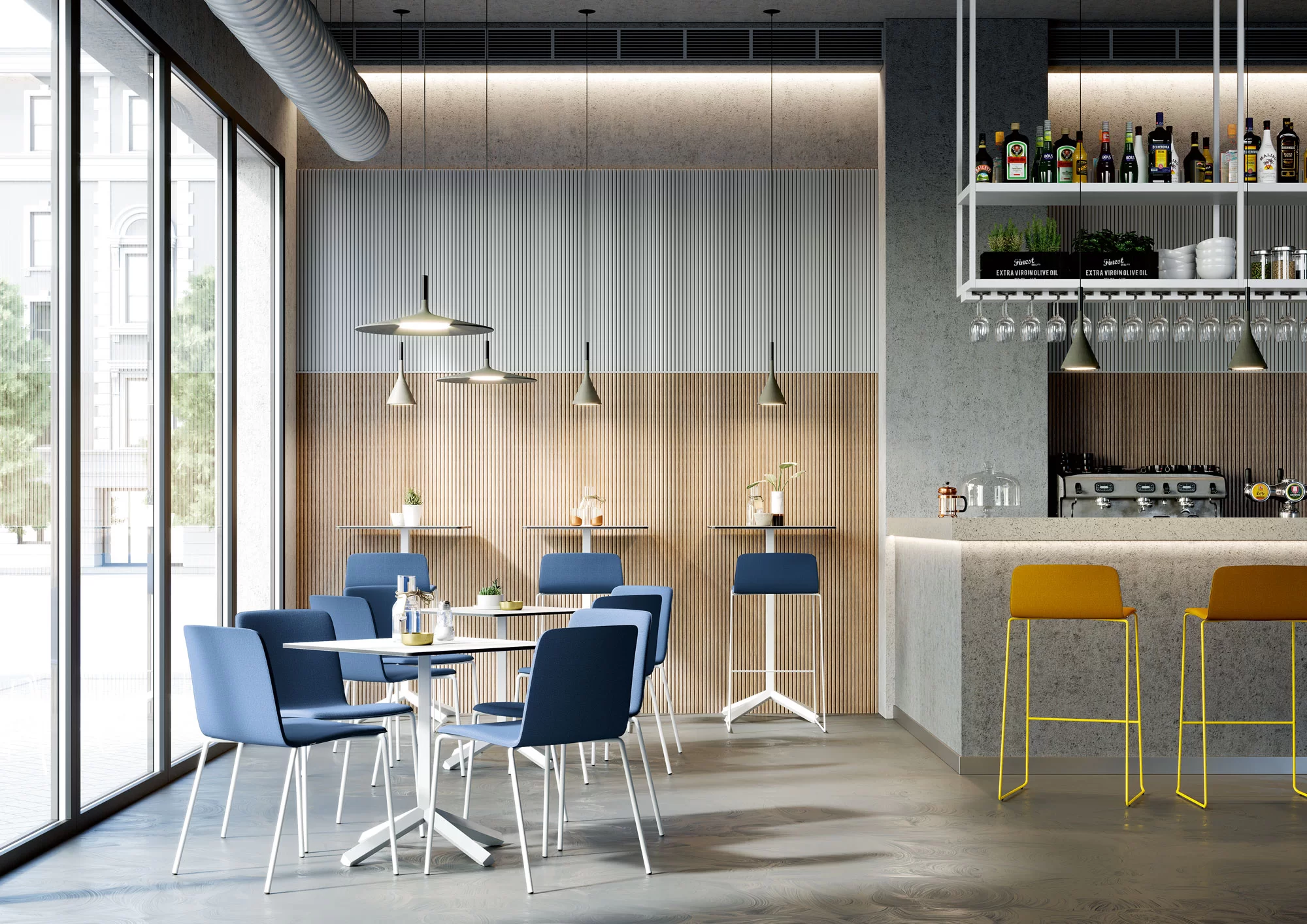 Padded Stackable Chairs Upholstered in Fabric or Eco-Leather