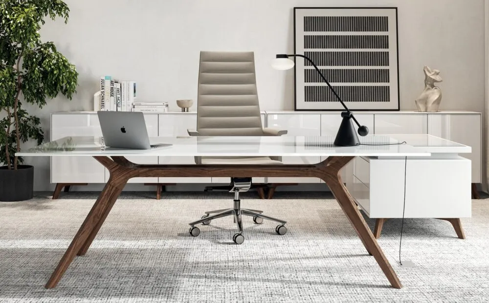 Refined design, artisanal craftsmanship, and premium materials for executive offices with character