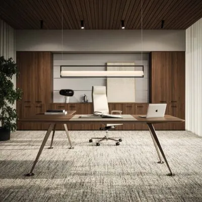 Luxury executive desk in modern office with panoramic view