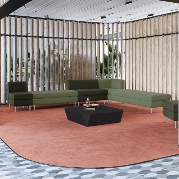 Domino waiting benches with backrest and corner modules in a waiting area