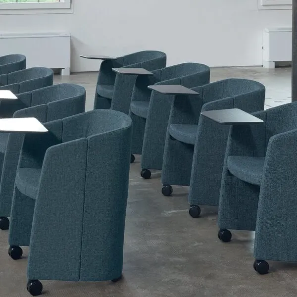 Magic folding meeting chairs with writing tablet in a conference room