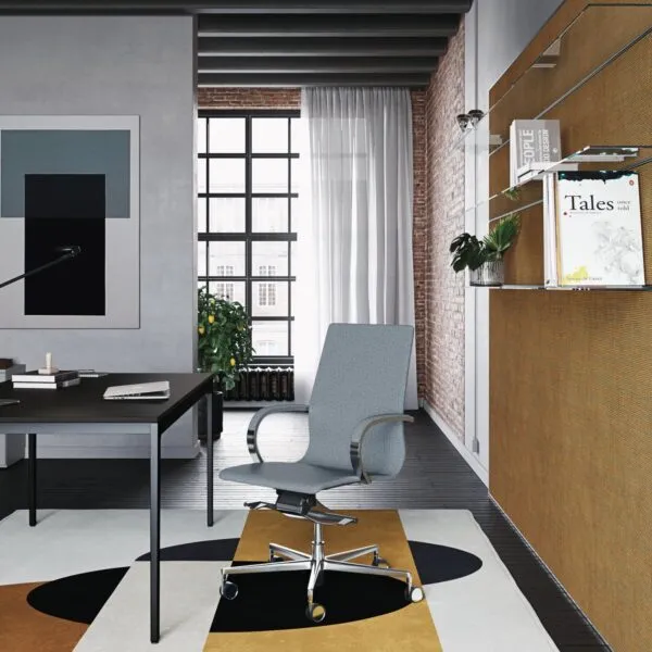 Chaise de direction de bureau EM 204 en tissu gris dans un bureau – Frezza