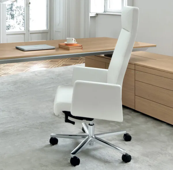 Max executive office chair in white leather at a desk