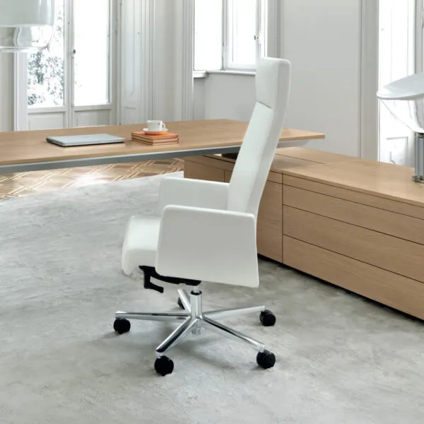 Max executive office chairs in white leather in an executive office