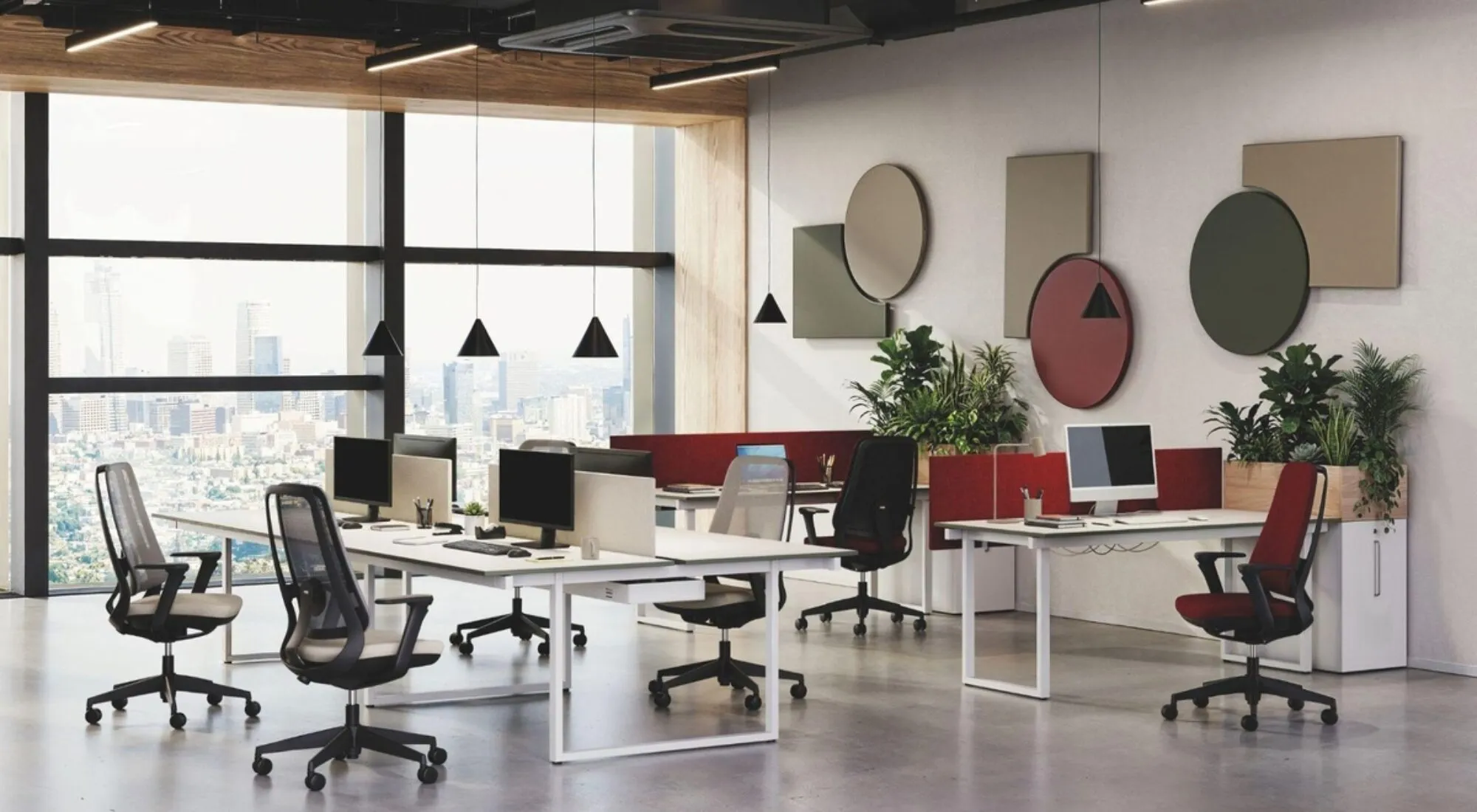 Open space operativo con sedute ergonomiche Areca di Frezza e postazioni bench