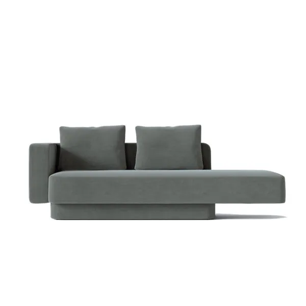 Canapé designer Sabree chaise longue en tissu gris anthracite, vue latérale avec socle en retrait et panneaux latéraux ondulés — design italien haut de gamme