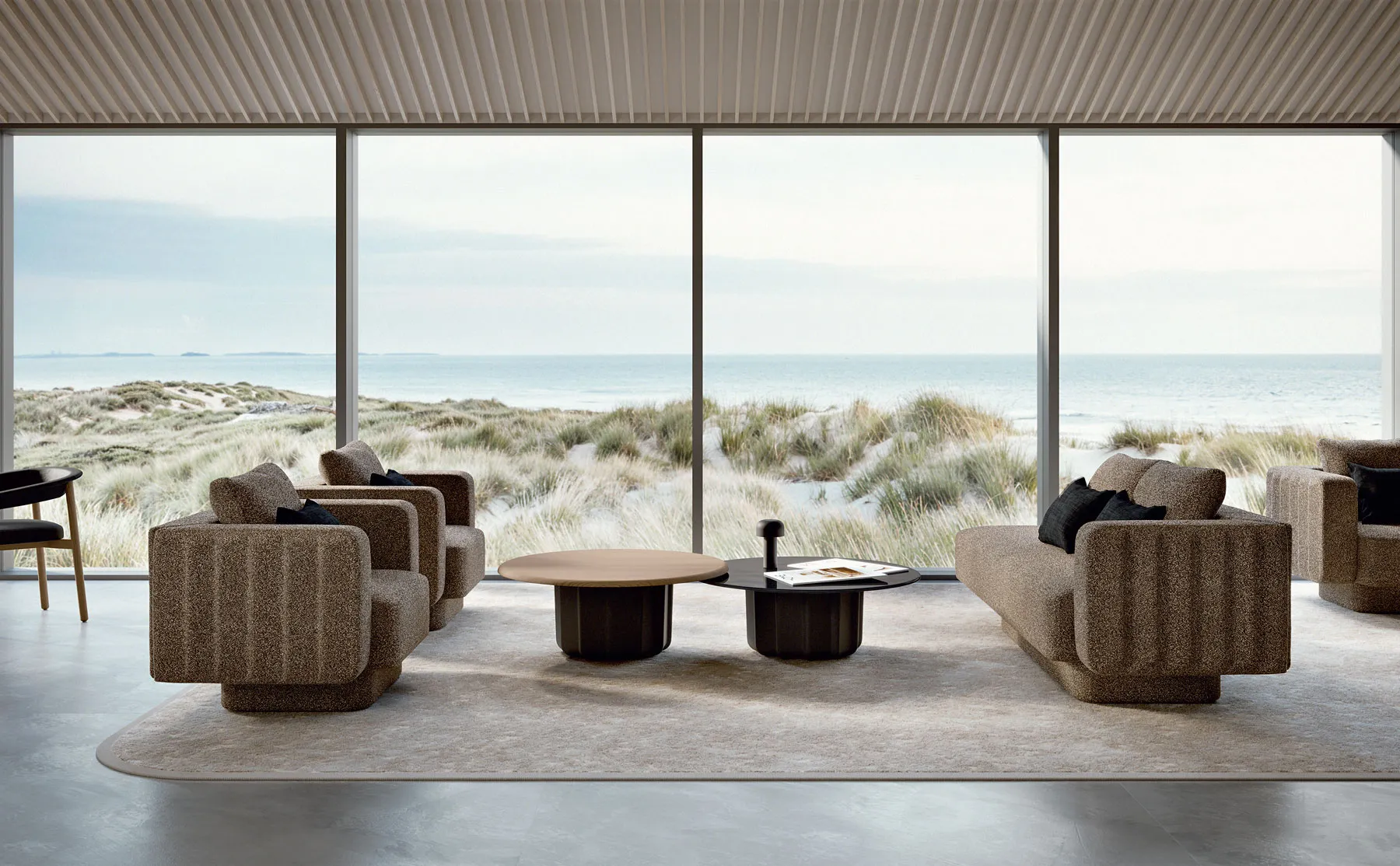 Sabree — Table basse design italien, base sculpturale, living côtier