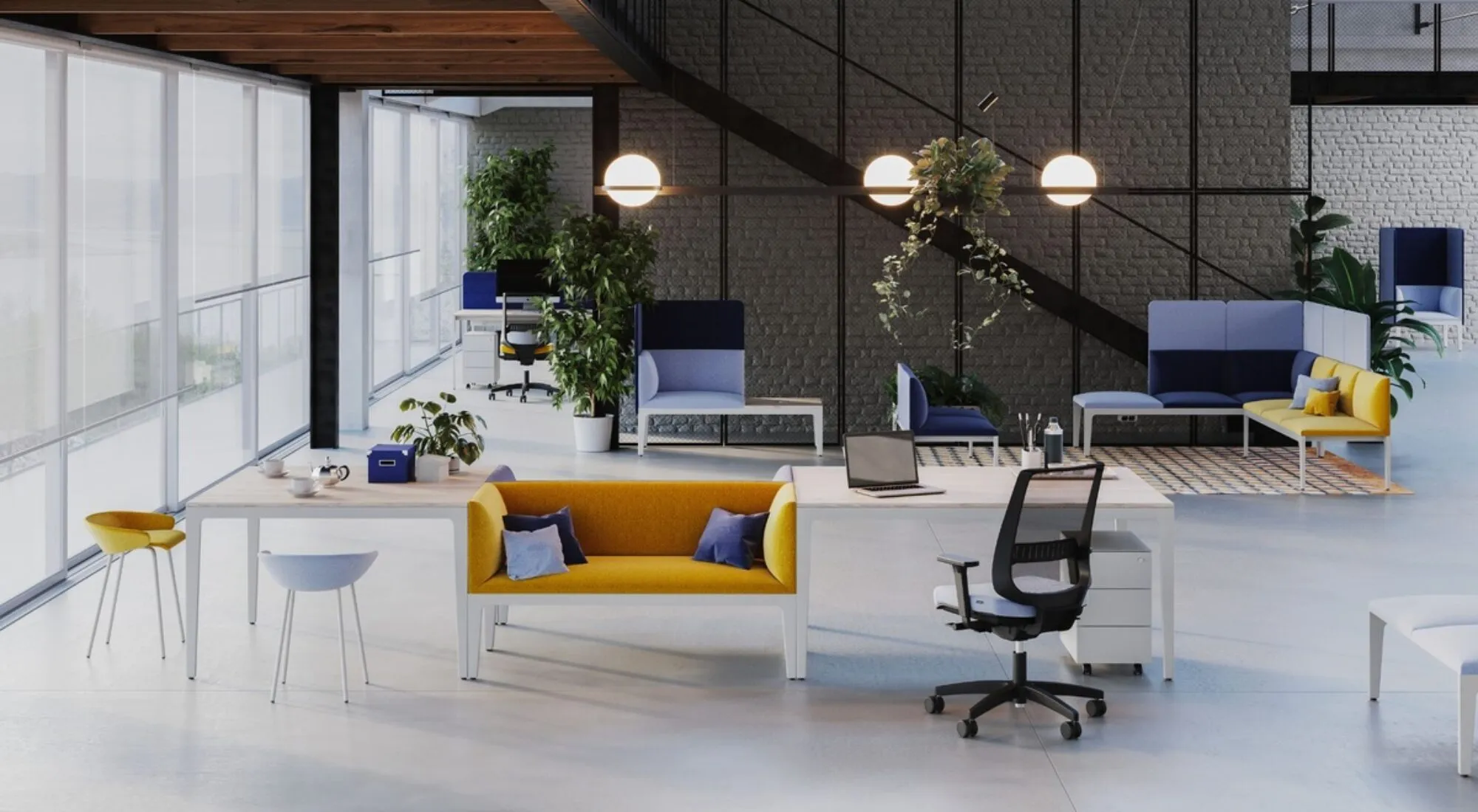 Open space office furniture and lounge area by Frezza