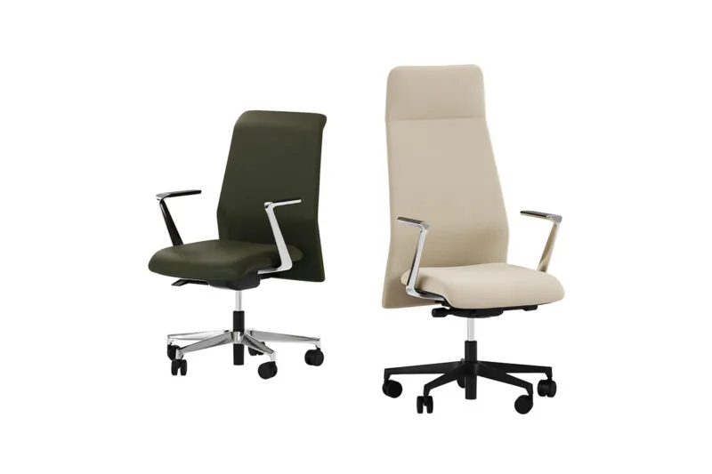 Premium office chair Deva Premium in green leather with medium back and beige fabric version with high back - Frezza