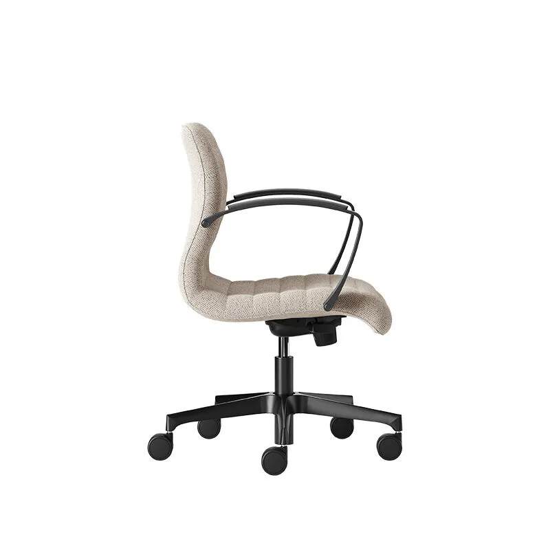 Vista laterale di Florence schienale basso beige con braccioli e base neri
