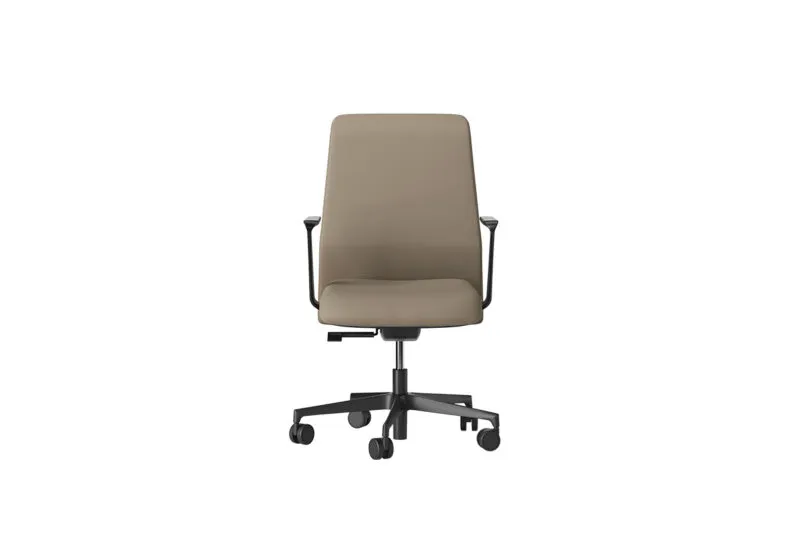 Premium office chair Deva Premium in taupe leather with medium back, black painted armrests and 5-star base - Frezza
