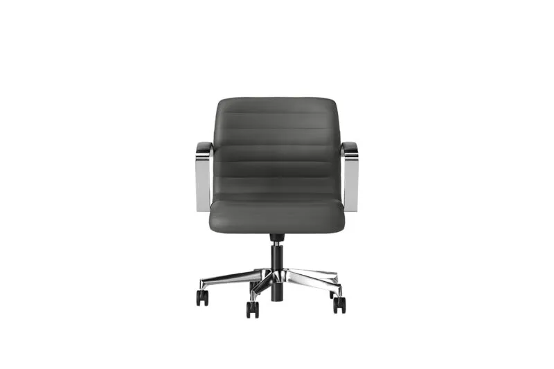 Florence upholstered executive chair, low back in black faux leather with horizontal stitching, front view