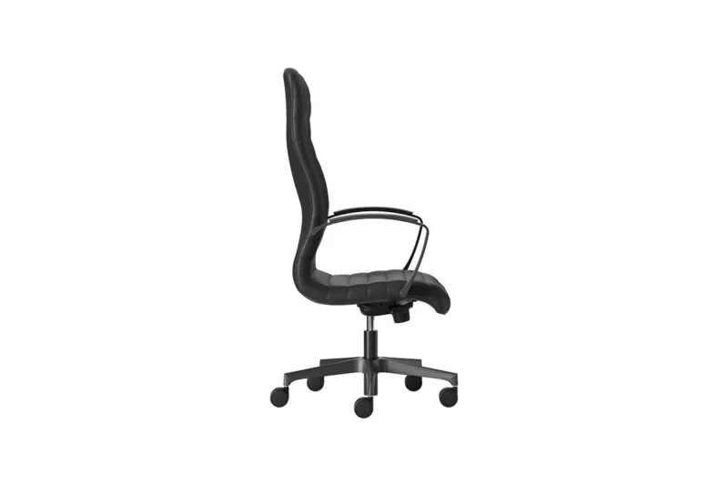 Profile of the Florence upholstered executive chair, high back in black faux leather with tilt mechanism