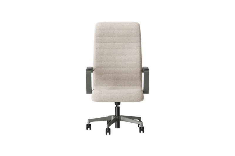 Florence upholstered executive chair in cream fabric with Grigio Verdastro base, front view