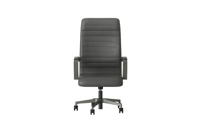 Florence upholstered executive chair, high back in dark grey with Grigio Verdastro base, front view