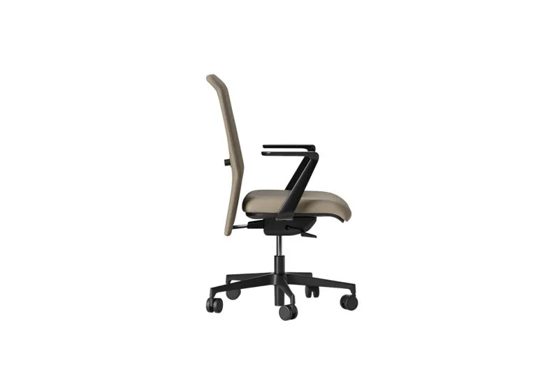 Side view of the Deva Premium premium office chair with medium back, fixed armrests and black base - Frezza