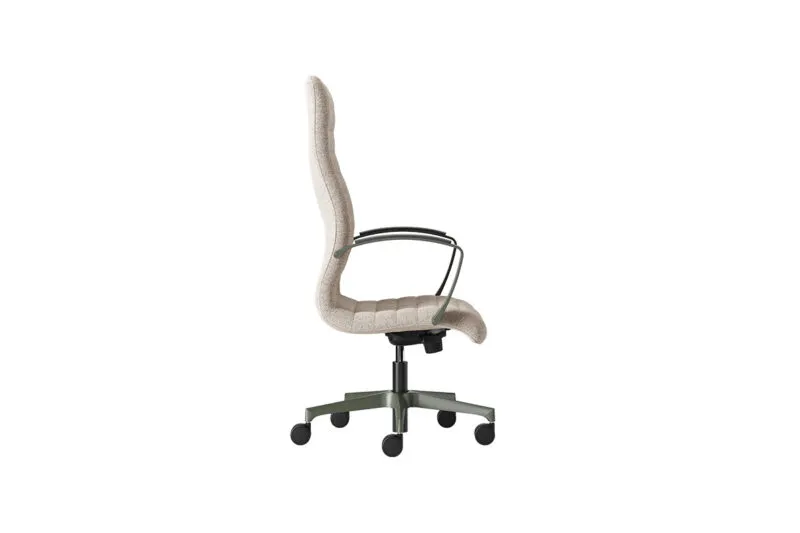 Side view of the Florence upholstered executive chair, high back in cream with Grigio Verdastro base